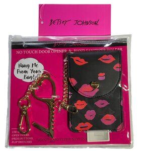Betsey Johnson Clean Hands Gift Set Lips Sanitizer Case & Charm Lipstick Kisses